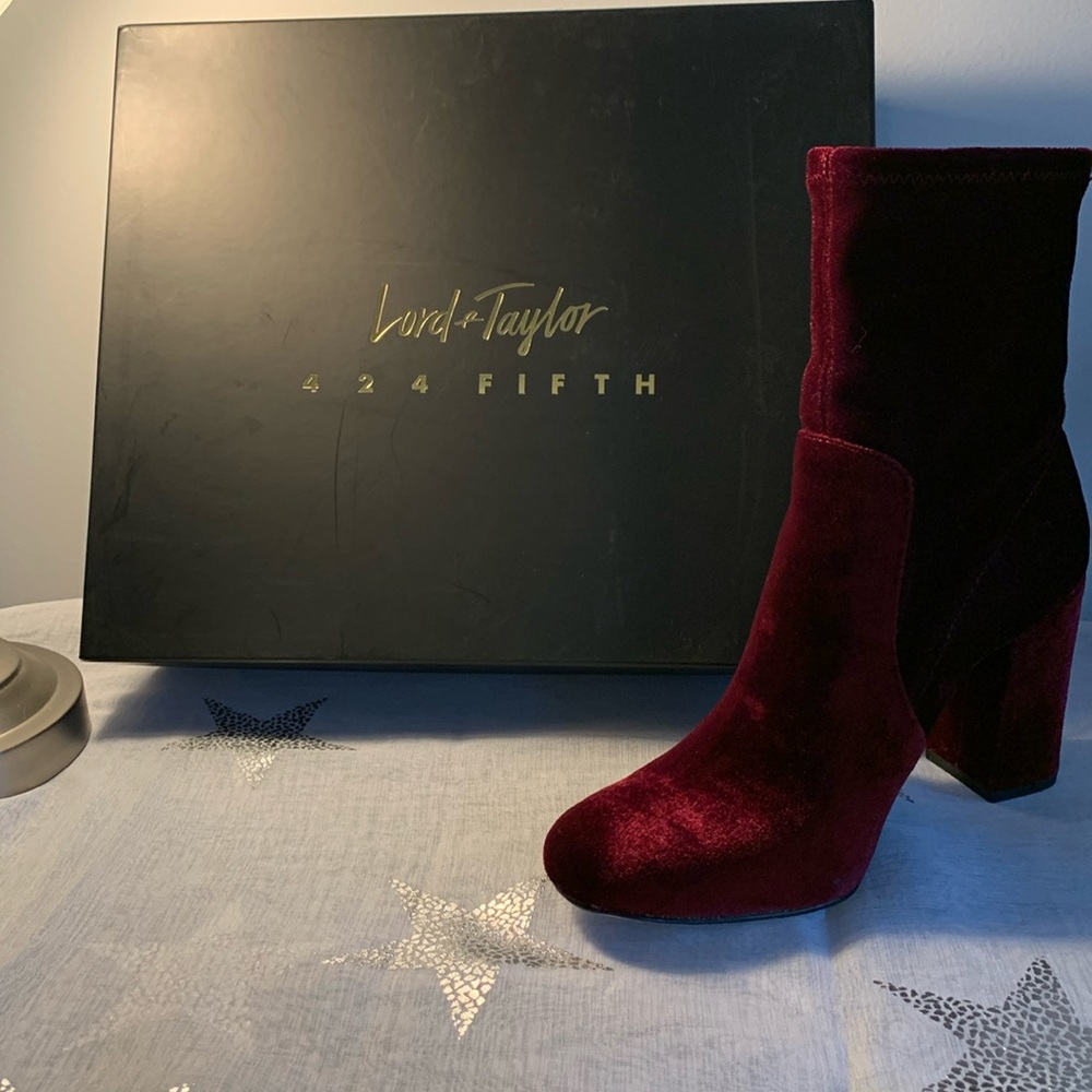 Lord & Taylor Women's Burgundy Velvet Block Heel Ankle Boots
